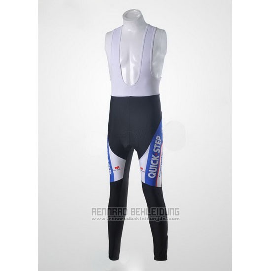 2011 Fahrradbekleidung Quick Step Floor Wei und Azurblau Trikot Langarm und Tragerhose